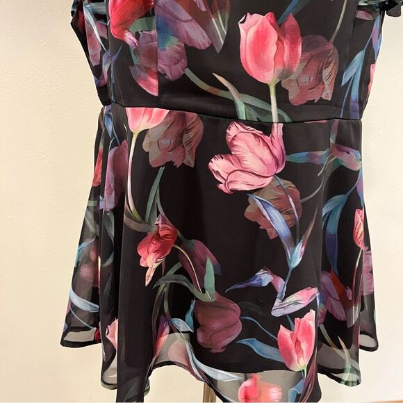 Bloomchick tulip Floral print Black short sleeve peplum Top/blouse - Picture 5 of 13